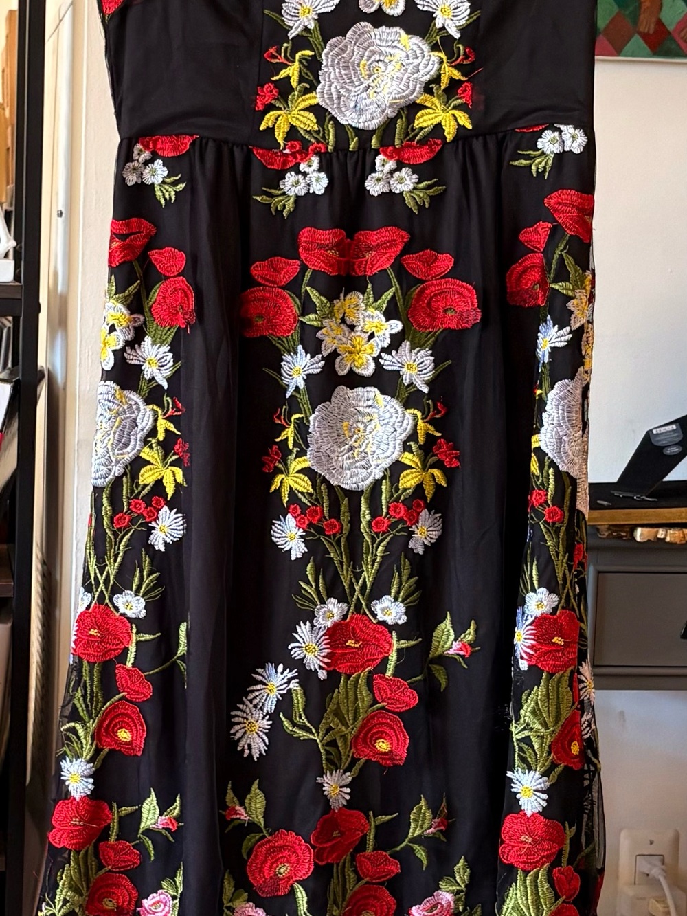 Black Floral Embroidered  lace tulle Maxi dress